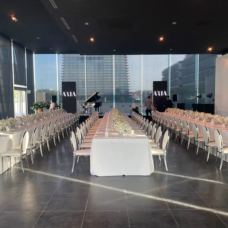 Tables set for the Aria event