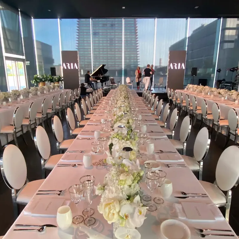 Tables set for the Aria event